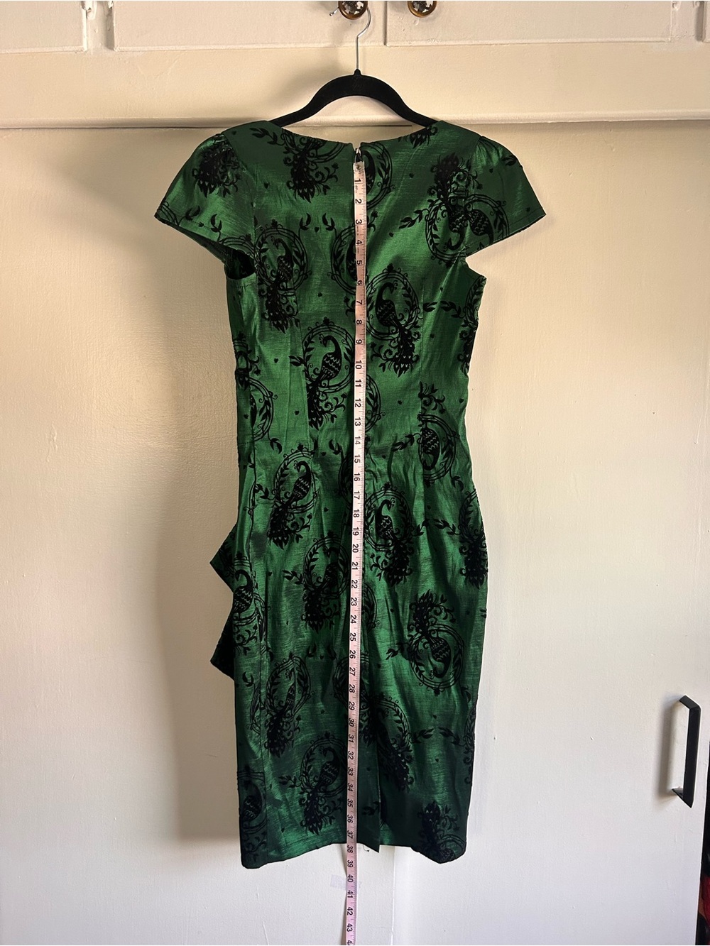 Voodoo Vixen Emerald Green Midi Dress with Black Flock Motif - Picture 2 of 6
